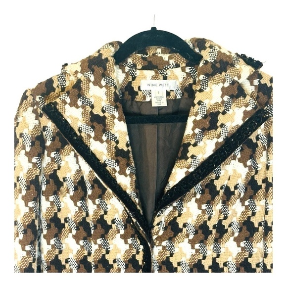 NINE West Vintage Brown Wool Houndstooth Luxury Coat SZ small - Picture 4 of 15